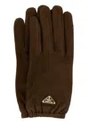 Prada Suede Gloves With Elasticated Cuffs In Brown