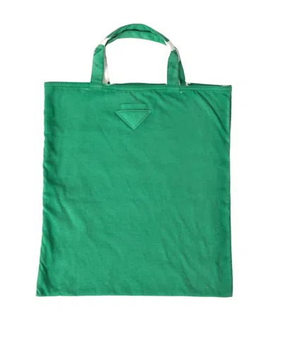 Prada Elegant Green Fabric Tote Bag In Gold