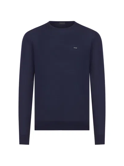 Prada Elegant Knit Crew Neck Sweater For Men In Blue