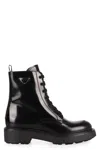 Prada Elegant Leather Ankle Boots With Lace-up Detail In Black
