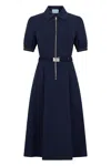 Prada Belted Midi Polo Dress With Half Zip Clothing In Blue