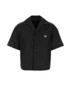 Prada Short Sleeve Collared Jacket Front Pocket In Black