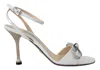 Prada Elegant Silver-white Leather Strap Heels