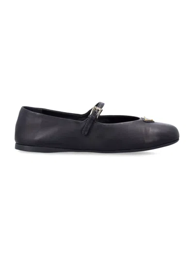 Prada Elegant Tapered Ballerinas With Adjustable Strap In Black