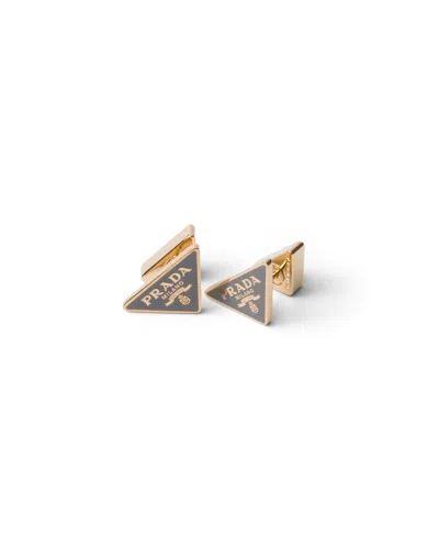 Prada Emailierte Metallohrringe In Gold