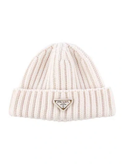 Pre-owned Prada Embellished Beanie Cap W/tags In Neutral