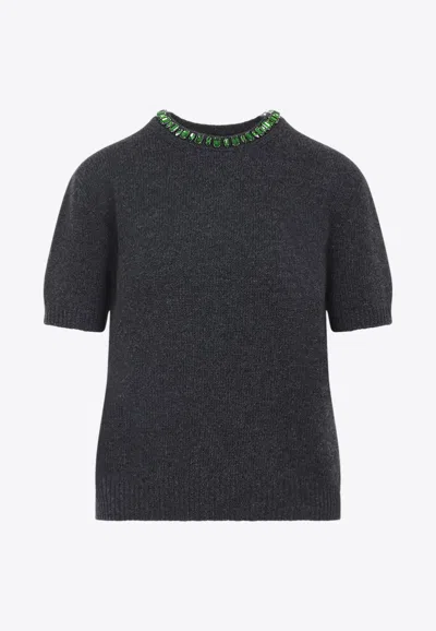 Prada Embellished Cashmere And Wool Knit Top In Gray