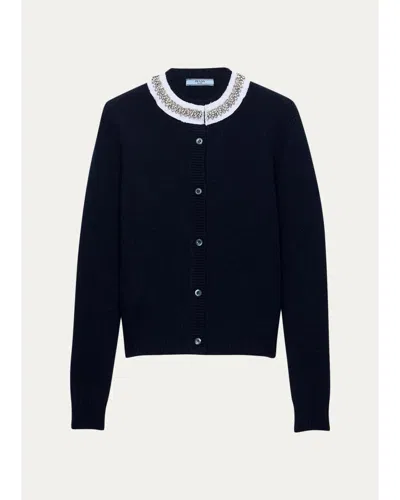Prada Embellished Cashmere-wool Cardigan In Blue