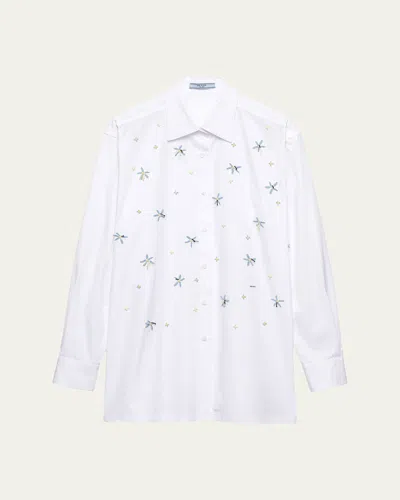 Prada Embellished Cotton Button-down Shirt In White