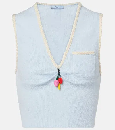 Prada Cotton Boucle Crop Top In White