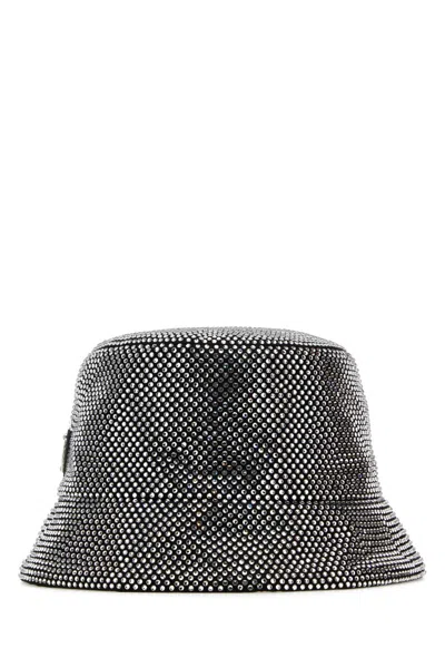 Prada Embellished Fabric Bucket Hat In Silver