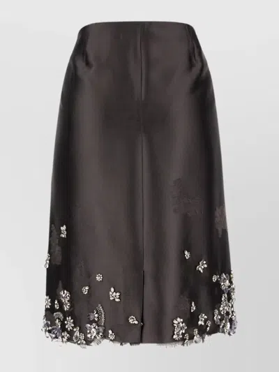 Prada Embellished Floral Knee-length Satin Skirt