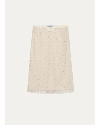 Prada Embellished Floral Mesh A-line Skirt In Neutral