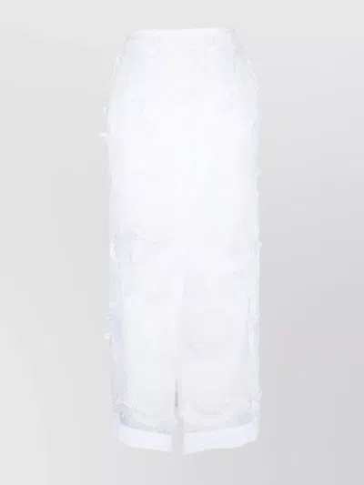 Prada Embellished High Waist Midi Skirt In White