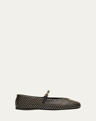 Prada Embellished Leather Mary Jane Ballerina Flats In Black