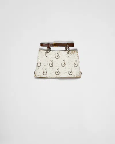Prada Verzierter Minirock Aus Leder In Weiss