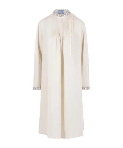 Prada Embellished Long-sleeved Dress In White