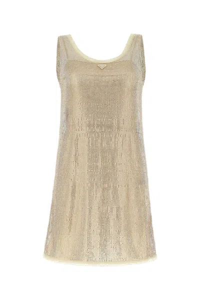 PRADA PRADA EMBELLISHED MESH MINI DRESS