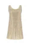 Prada Embellished Mesh Mini Dress In Neutral