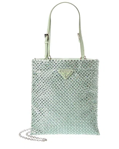 Prada Embellished Nylon Shoulder Bag In Green