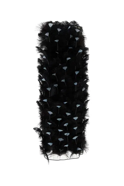 Prada Organza Dress Feather Embellishments In Black