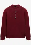 Prada Amaranth Wool Sweater With Pendant In Burgundy