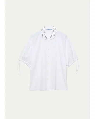 Prada Embellished Peter Pan Collar Shirt In White