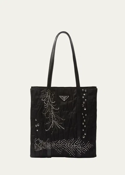 Prada Medium Re-nylon Patchwork Tote Bag In Black