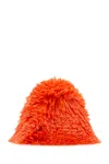 Prada Raffia Bucket Hat With Fringe And Texture In Orange