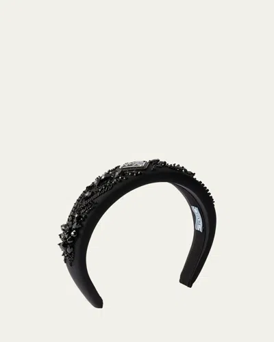 Prada Embellished Re-nylon Headband In Black