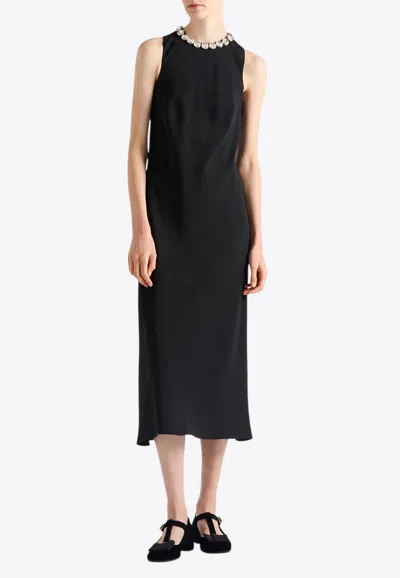 PRADA SABLÉ EMBELLISHED MIDI DRESS