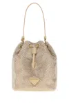 Prada Crystal-embellished Drawstring Bucket Bag In Brown