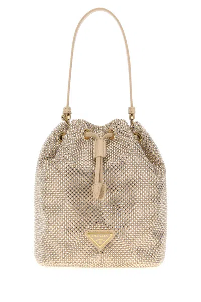 PRADA EMBELLISHED SATIN BUCKET BAG