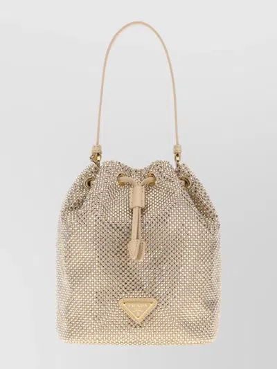 PRADA EMBELLISHED SATIN BUCKET BAG WITH TOP HANDLE