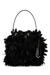 Prada Embellished Satin Mini Bucket Bag In Black