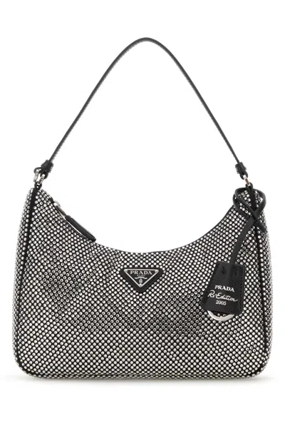 Prada Embellished Satin Shoulder Bag In Transparent