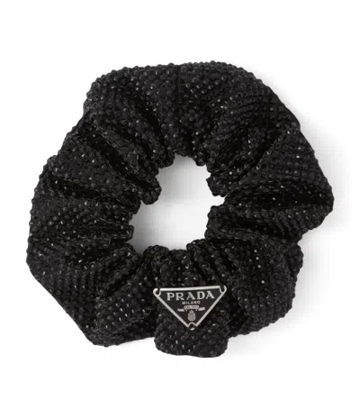 Prada Crystal-embellished Hair Scrunchie In Black