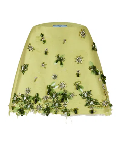 Prada Embellished Silk Mini Skirt In Green