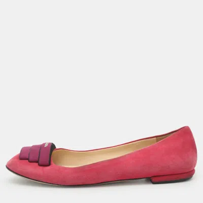 Pre-owned Prada Embellished Size 38.5 Pink Suede Ballet Flats