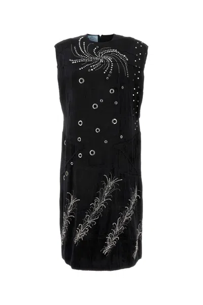 Prada Embellished Sleeveless Dress In Black