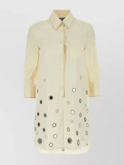 PRADA EMBELLISHED SLEEVES COTTON SHIRT DRESS