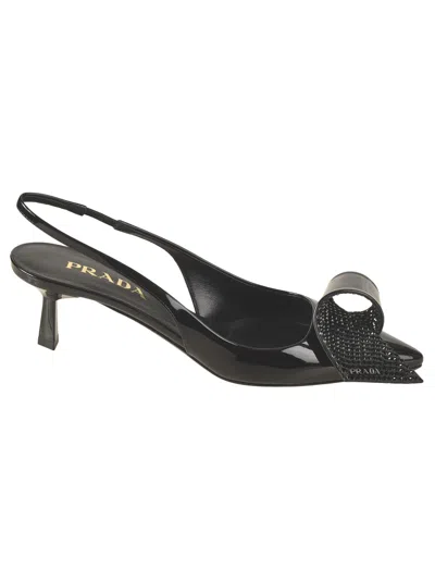 Prada Embellished Slingback Pumps In Black