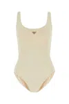 Prada Costume Intero In Nylon Stretch Decorato Donna In Nudotraspare