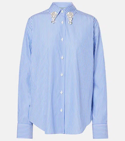 Prada Poplin Shirt With Rhinestone Detail In Light Blue
