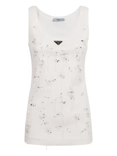 Prada Embellished Vest In White