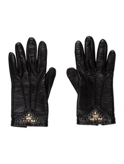 Pre-owned Prada Embellished Winter Gloves W/tags In Black