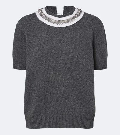 Prada Embellished Wool And Cashmere Sweater In Gray