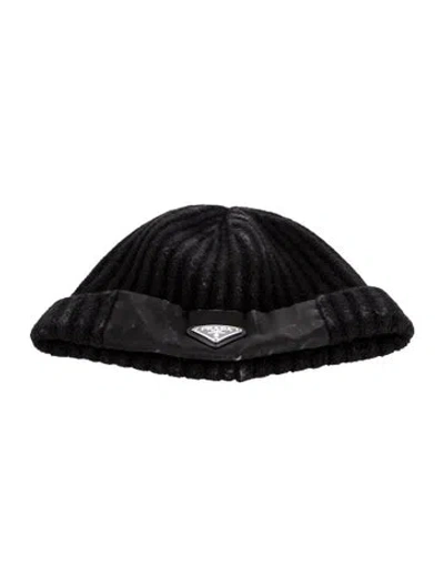 Pre-owned Prada Embellished Wool Beanie In Black