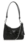 Prada Embellished Zipped Shoulder Bag In Black