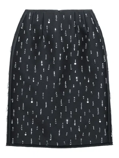 Prada Embellishment-details Scuba Midi Skirt In Black